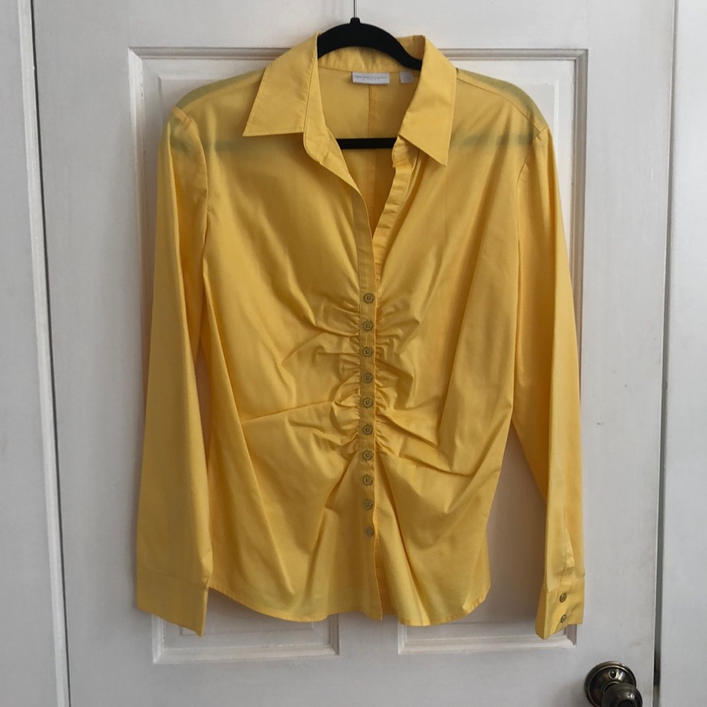 Bright yellow ruffle front NY&Co blouse
